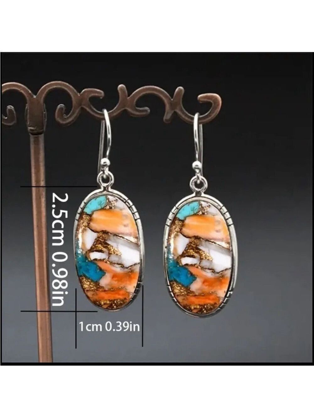 Creative Bohemian Style Earrings Round Imitation Natural Stone Earrings NIP - Picture 2 of 4